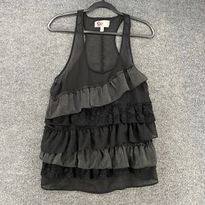 Women Blouse Top Size L Black Sheer Ruffle Layered Whimsigoth Romantic Fairy 90s